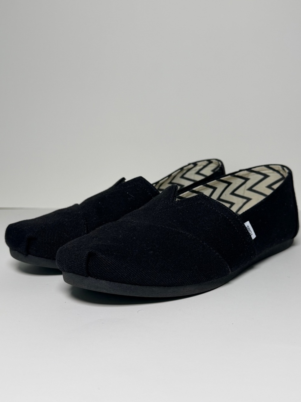 TOMS Women's Size 11 Alpargata Slip-On Flats in All Black Heritage Canvas, Vegan